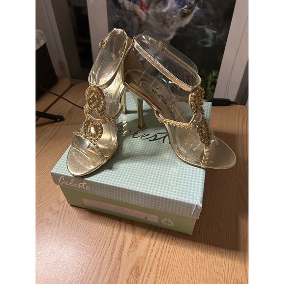 New Women’s Celeste Charlize 3.5” High Heel 👠 Shoes Gold Rhinestones size 10 - Picture 2 of 7
